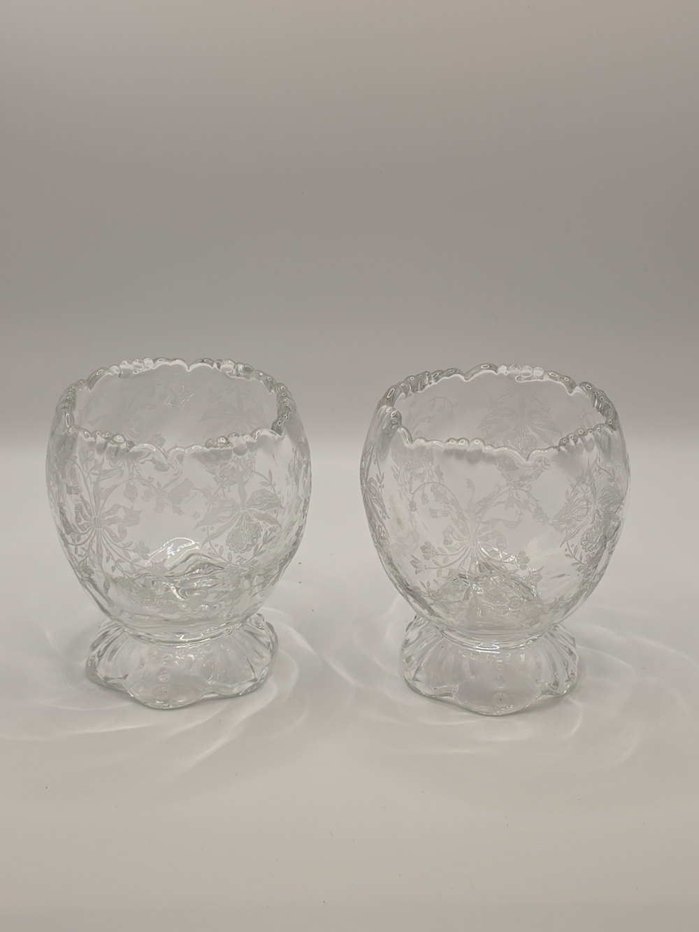 Heisey Orchid Etched Violet Footed 4" Vase Set Of 2